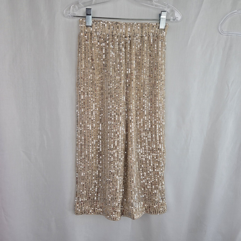 Abercrombie Kids Ultra Wide Leg Sequin Pants Girls Size 5/6 Gold Holiday Party